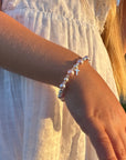 Pink & White Pearl Charm Bracelet, Sterling Silver Cross Clear Crystals