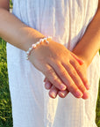 Sterling Silver Cross Baptism Bracelet for Girls - Pink & White Pearl Clear Crystals