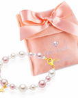 Infant Baby Girl Baptism Bracelet Sterling Silver Cross Pink & White Pearl Clear Crystals