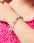 Sterling Silver Bracelet for Girls with Rose & Pink Pearls & Clear Crystals