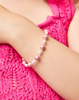 Sterling Silver Bracelet for Girls with Rose & Pink Pearls & Clear Crystals