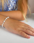 White Pearl Baby Bracelet, Sterling Silver Clear Crystal Gift