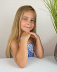 Sterling Silver Bracelet for Girls with White Pearls & Clear Crystals