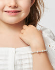 White Pearl Baby Bracelet, Sterling Silver Clear Crystal Gift