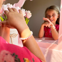 Little Girl Toddler Bracelet with Pink Pearl & Silver Daises