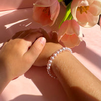 Little Girl Toddler Bracelet with Pink Pearl & Silver Daises