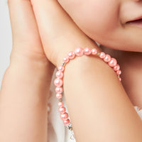 NewBorn Baby Girl Bracelet with Pink Pearl & Silver Crimps