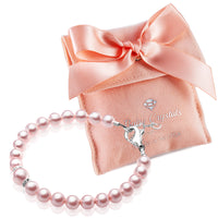 Sterling Silver Bracelet for Girls with Pink Pearl & Silver Daises