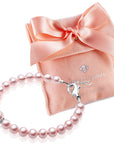 Little Girl Toddler Bracelet with Pink Pearl & Silver Daises
