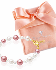 Rose & White Pearl Bracelet with Clear Crystals, 14K Gold Plated