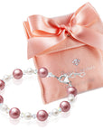 Infant Baby Girl Bracelet with Rose & White Pearls & Clear Crystals
