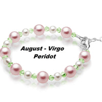 Personalized Birthstone Bracelets for Girls -Simulated Austrian Pearls, Sterling Silver Initial Charm Bracelet Jewelry for Babies to Teens - Custom Alphabet Letters, Austrian Birthstone Crystals