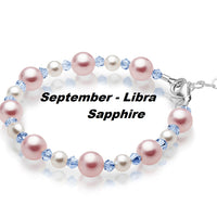 Personalized Birthstone Bracelets for Girls -Simulated Austrian Pearls, Sterling Silver Initial Charm Bracelet Jewelry for Babies to Teens - Custom Alphabet Letters, Austrian Birthstone Crystals