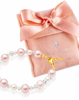 Pink & White Pearl Bracelet with Clear Crystals, 14K Gold Plated Gift