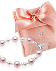 Sterling Silver Bracelet for Girls with Pink & White Pearls & Clear Crystals