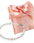 Infant Baby Girl Bracelet with White Pearl & Silver Crimps