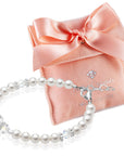 Sterling Silver Bracelet For Girls With Clear Crystals & White Pearls