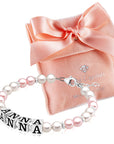 Pink & White Pearls Name Bracelet, Sterling Silver for Girls