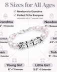 White Pearls and Pink Crystals Sterling Silver Name Bracelet Girl