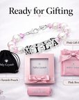 White Pearls and Pink Crystals Sterling Silver Name Bracelet Girl