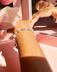 White Pearl Baby Bracelet, Sterling Silver Clear Crystal Gift