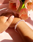 Infant Baby Girl Bracelet with Pink Pearl & Silver Daises