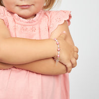 Infant Baby Girl Bracelet with Rose & Pink Pearls & Clear Crystals