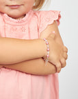 Sterling Silver Bracelet for Girls with Rose & Pink Pearls & Clear Crystals