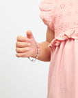 Infant Baby Girl Bracelet with Rose & White Pearls & Clear Crystals