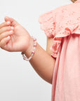 Infant Baby Girl Bracelet with Rose & White Pearls & Clear Crystals