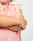 Infant Baby Girl Bracelet with Rose & White Pearls & Clear Crystals