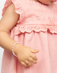 Sterling Silver Bracelet for Girls with Pink & White Pearls & Clear Crystals