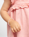 Sterling Silver Bracelet for Girls with Pink & White Pearls & Clear Crystals