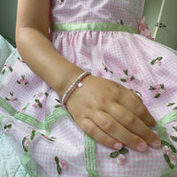 Sterling Silver Heart charm Bracelet for Girls with Pastel Rose Pearls