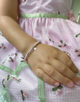 Sterling Silver Heart charm Bracelet for Girls with Pastel Rose Pearls