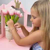 Little Girl Toddler Bracelet with Rose & Pink Pearls & Clear Crystals