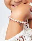 Pink & White Pearl Charm Bracelet, Sterling Silver Cross Clear Crystals