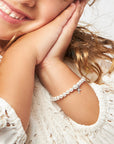 Sterling Silver Baby Charm Bracelet, White Pearls & Baptism Cross