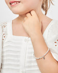 White Pearl Communion Charm Bracelet, Sterling Silver Cross & Clear Crystals