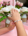 Sterling Silver Freshwater Cultured White Pearl Bracelet with Silver Beads & Cross