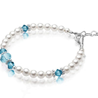 Personalized Birthstone Pearl Bracelet for Girls with Birthstone Crystals