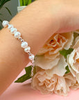 Sterling Silver Freshwater Cultured White Pearl Bracelet with Silver Beads & Cross