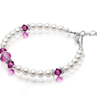 Personalized Birthstone Pearl Bracelet for Girls with Birthstone Crystals