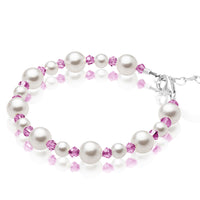 Personalized Birthstone Pearl Bracelet for Girls with Birthstone Crystals