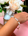 Baby Girl 14K Gold Plated Beads Cross Bracelet, White Cultured Freshwater Pearls, Beaded Bracelets for Girls, Birthday Girl, Christening, Communion, Baptism Gifts for Girl