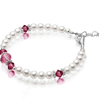 Personalized Birthstone Pearl Bracelet for Girls with Birthstone Crystals