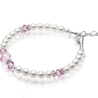 Personalized Birthstone Pearl Bracelet for Girls with Birthstone Crystals
