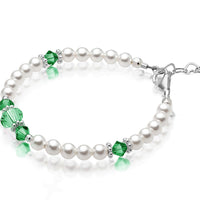 Personalized Birthstone Pearl Bracelet for Girls with Birthstone Crystals