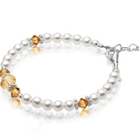 Personalized Birthstone Pearl Bracelet for Girls with Birthstone Crystals