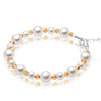 Personalized Birthstone Pearl Bracelet for Girls with Birthstone Crystals